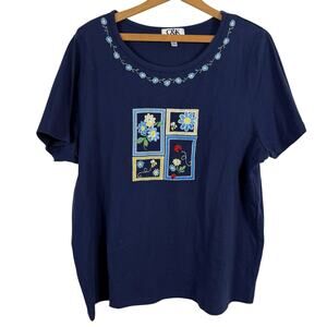 Vintage Y2K Women Embroidered Top Size 1X Teacher Spring Ladybugs Bees Artsy